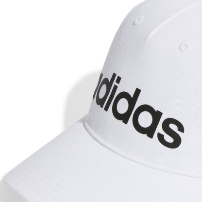 White Adidas cap with black logo on a white background
