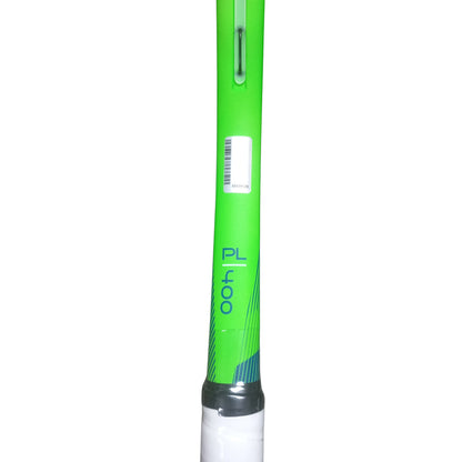 Green and white Prince squash racket with 'PL' branding on a white background