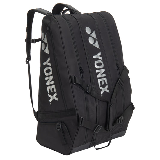 Black Yonex tennis racket bag on a white background