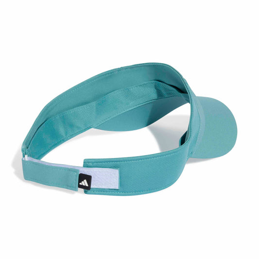 Teal visor with a brand logo on a white background