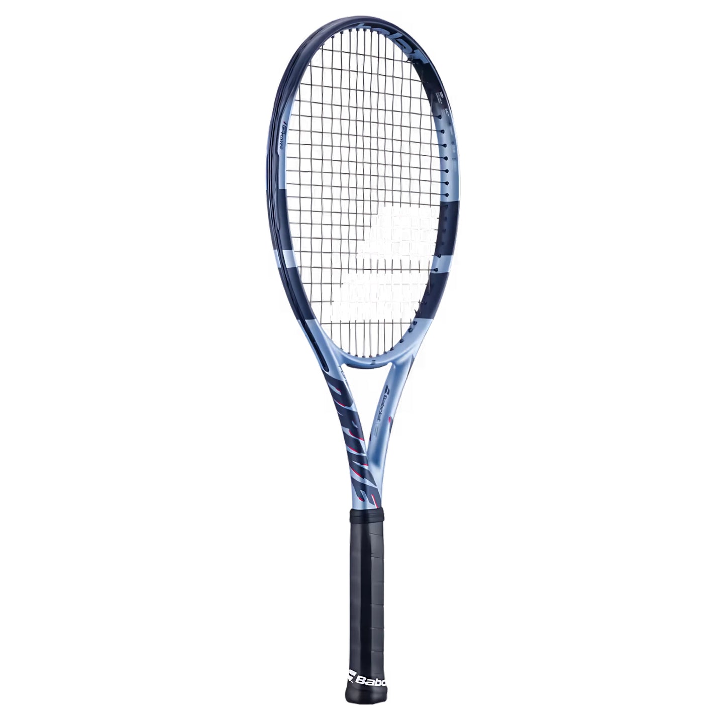 Blue and Navy Babolat racket side view with wording Drive on the right hand side