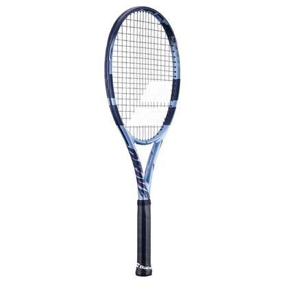 Blue and Navy Babolat racket side view with wording Drive on the right hand side