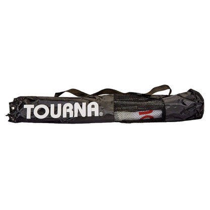 Black net bag with 'TOURNA' branding on a white background