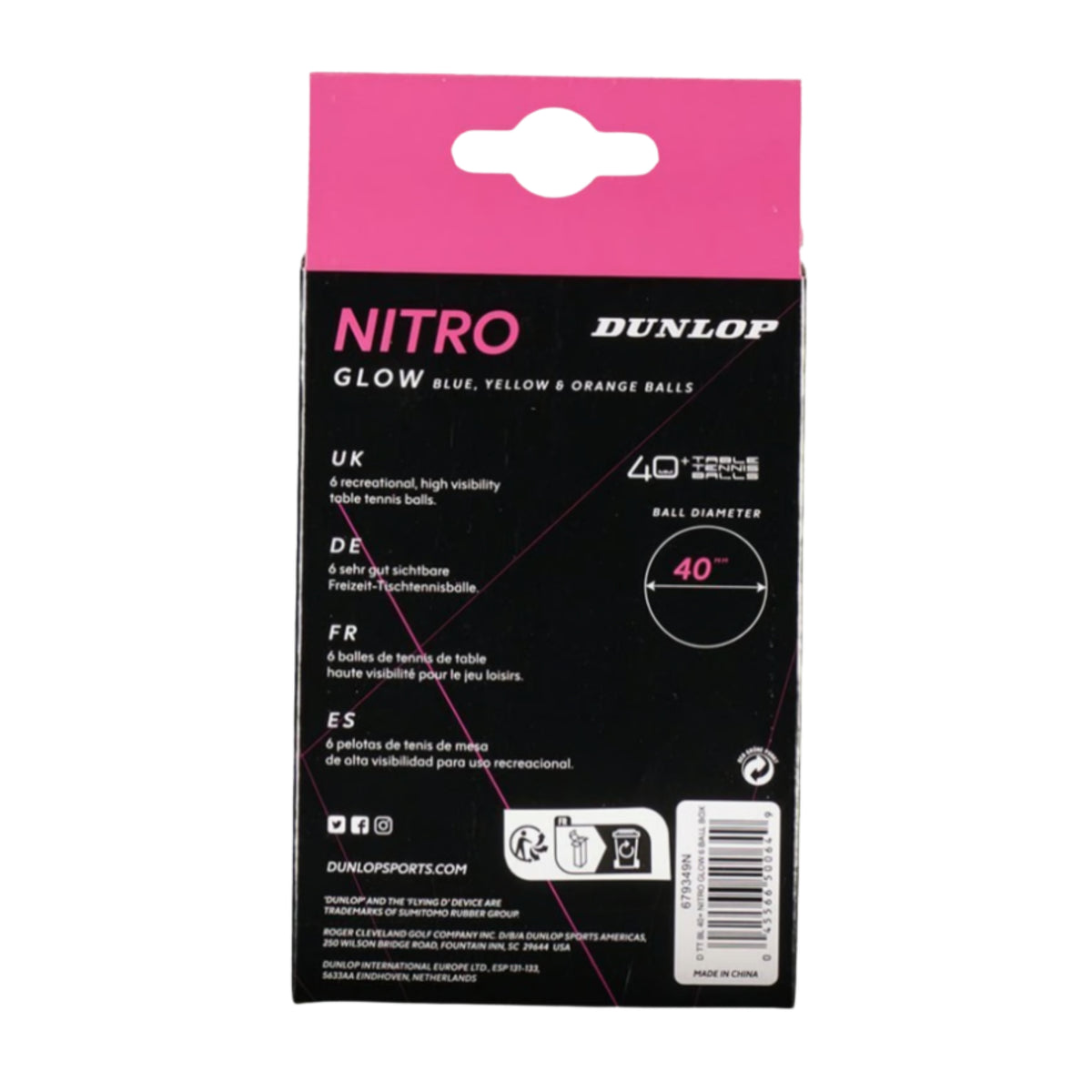 DUNLOP BALL TABLE TENNIS NITRO GLOW 40+ ASSORTED (6)