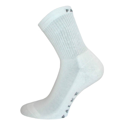 White Falke sock with brand logo on a white background