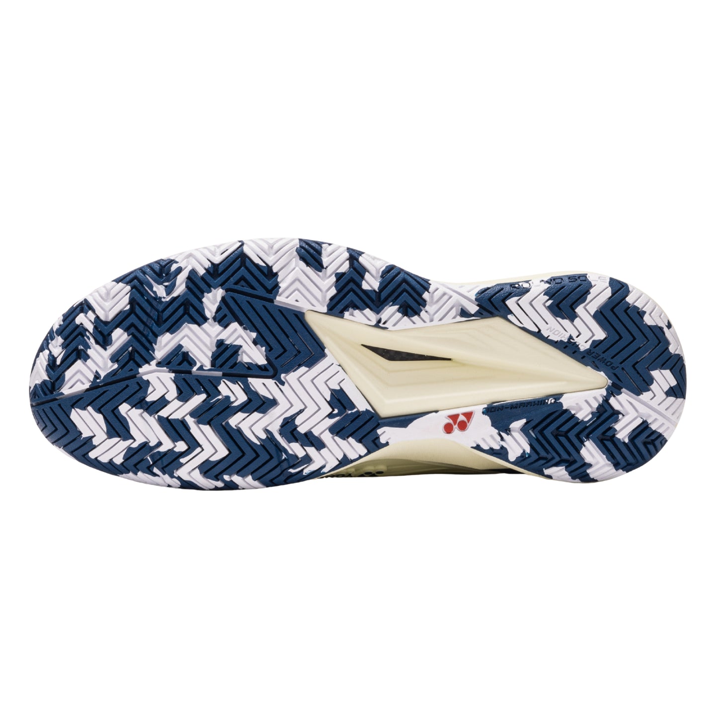 Close-up of a shoe sole with a zigzag pattern on a white background