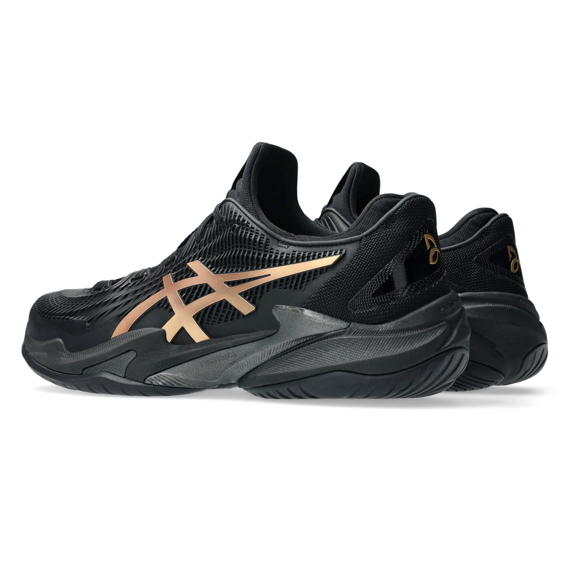 Black and brown tennis shoe shoes on a white background