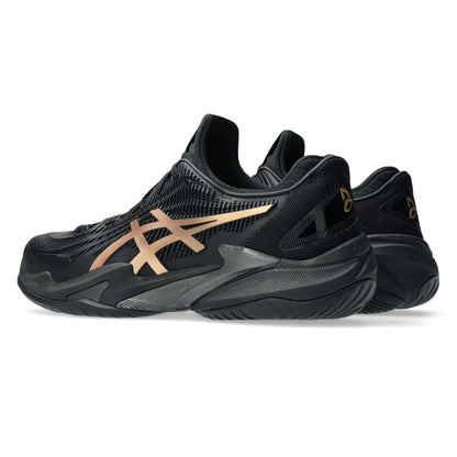Black and brown tennis shoe shoes on a white background