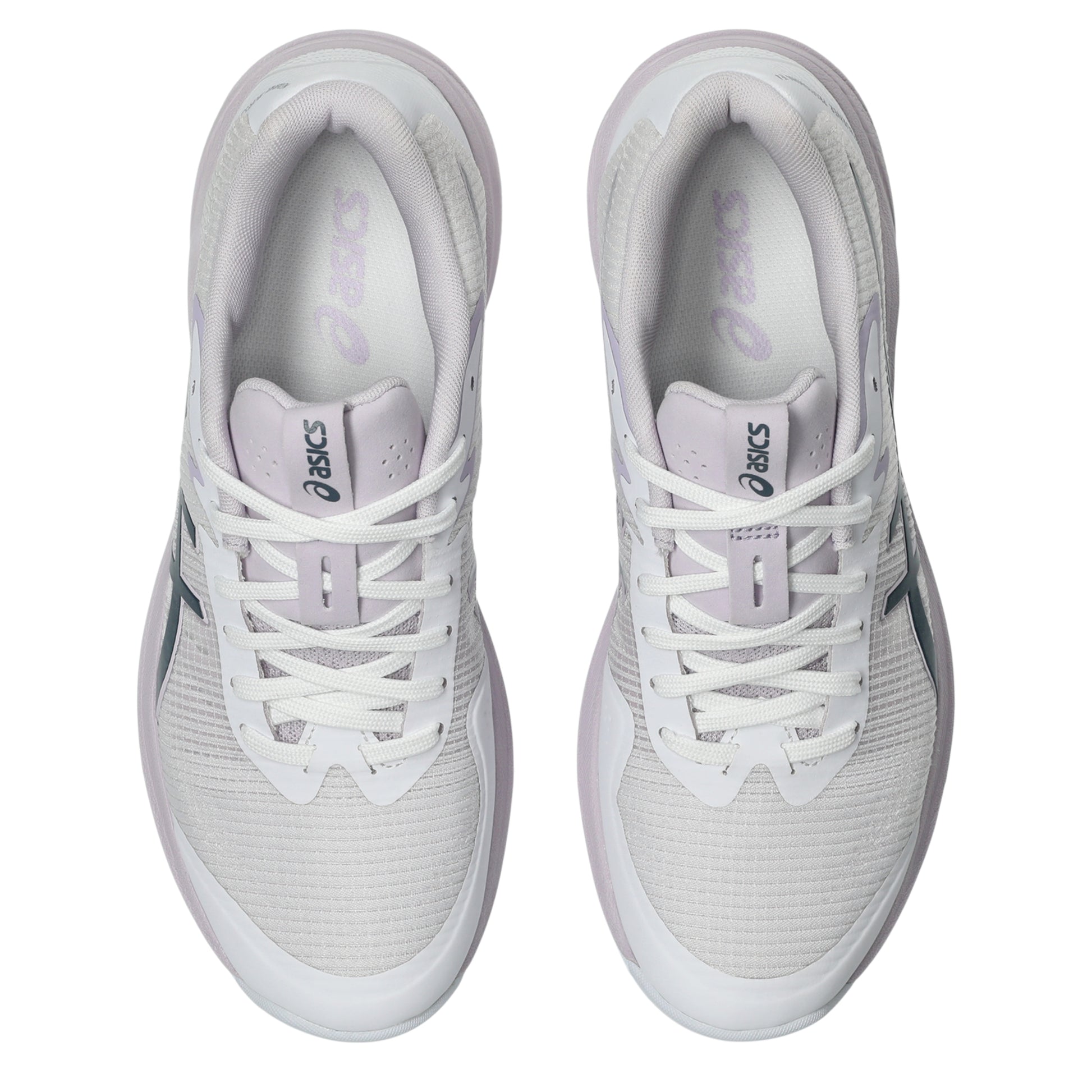 White running shoes with visible Asics logo on a white background