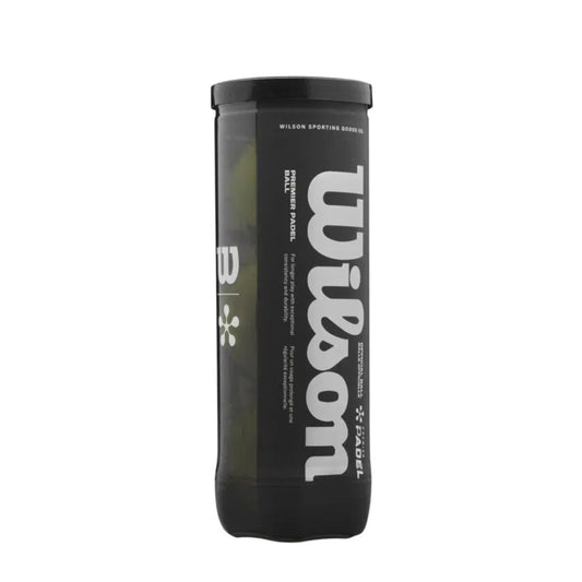 Black canister of Wilson tennis balls on a white background