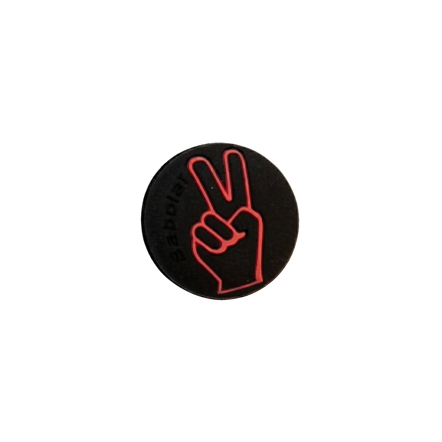 Orange and black Babolat Dampener on a white background