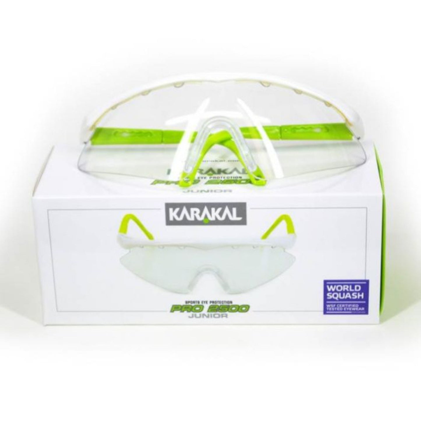 Karakal squash eye protection with packaging on a white background
