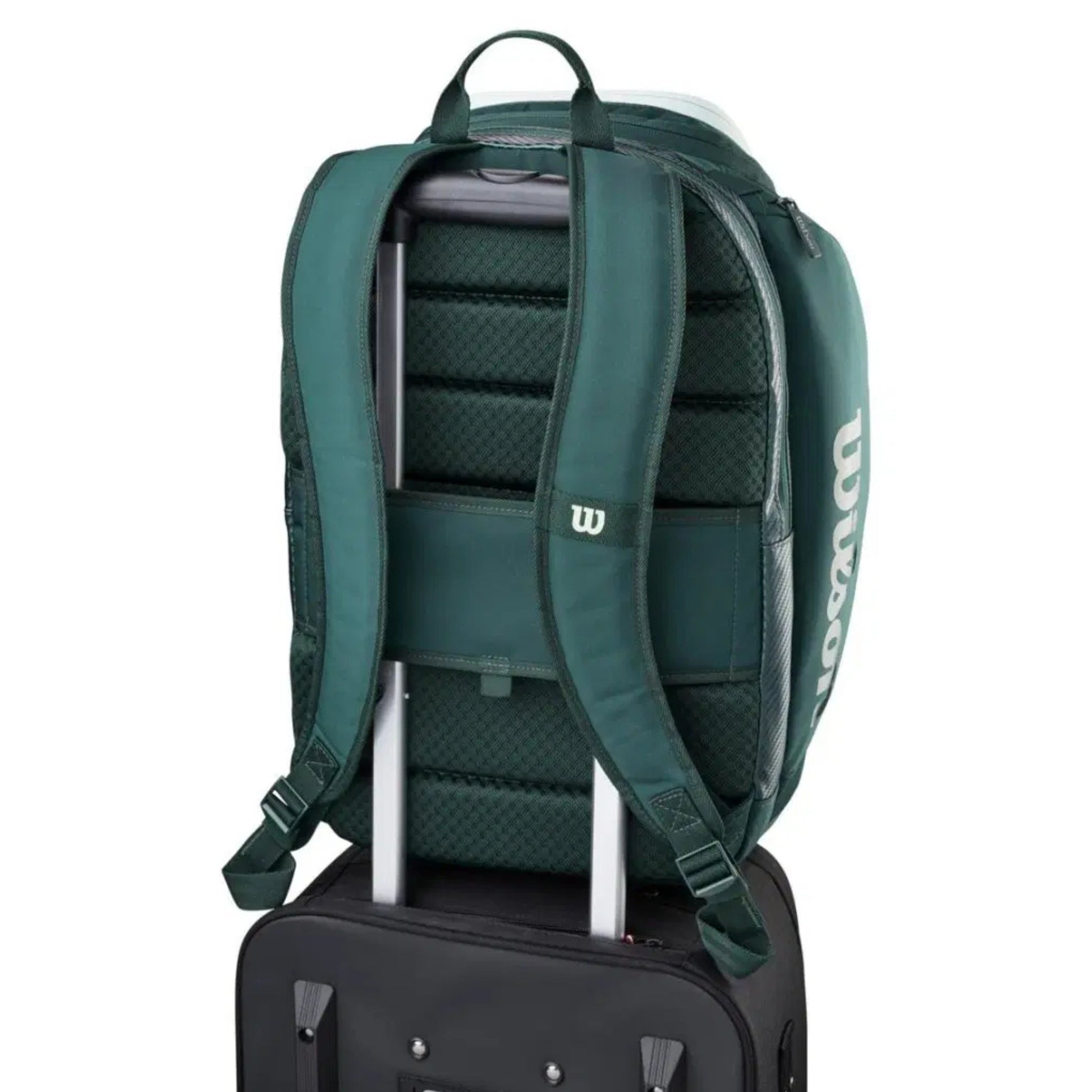 Green backpack with Wilson logo on a white background