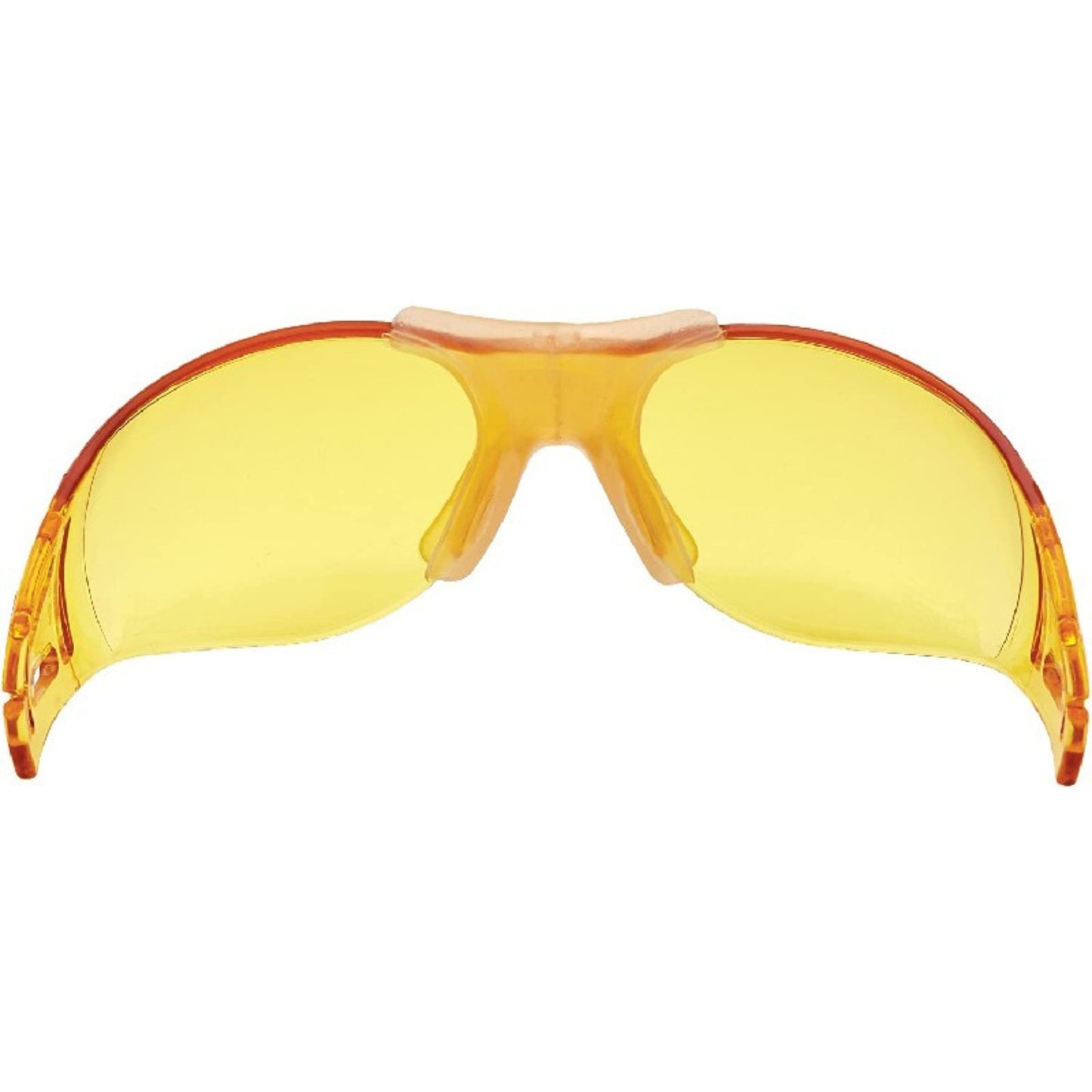 Yellow safety glasses with orange frame on a white background
