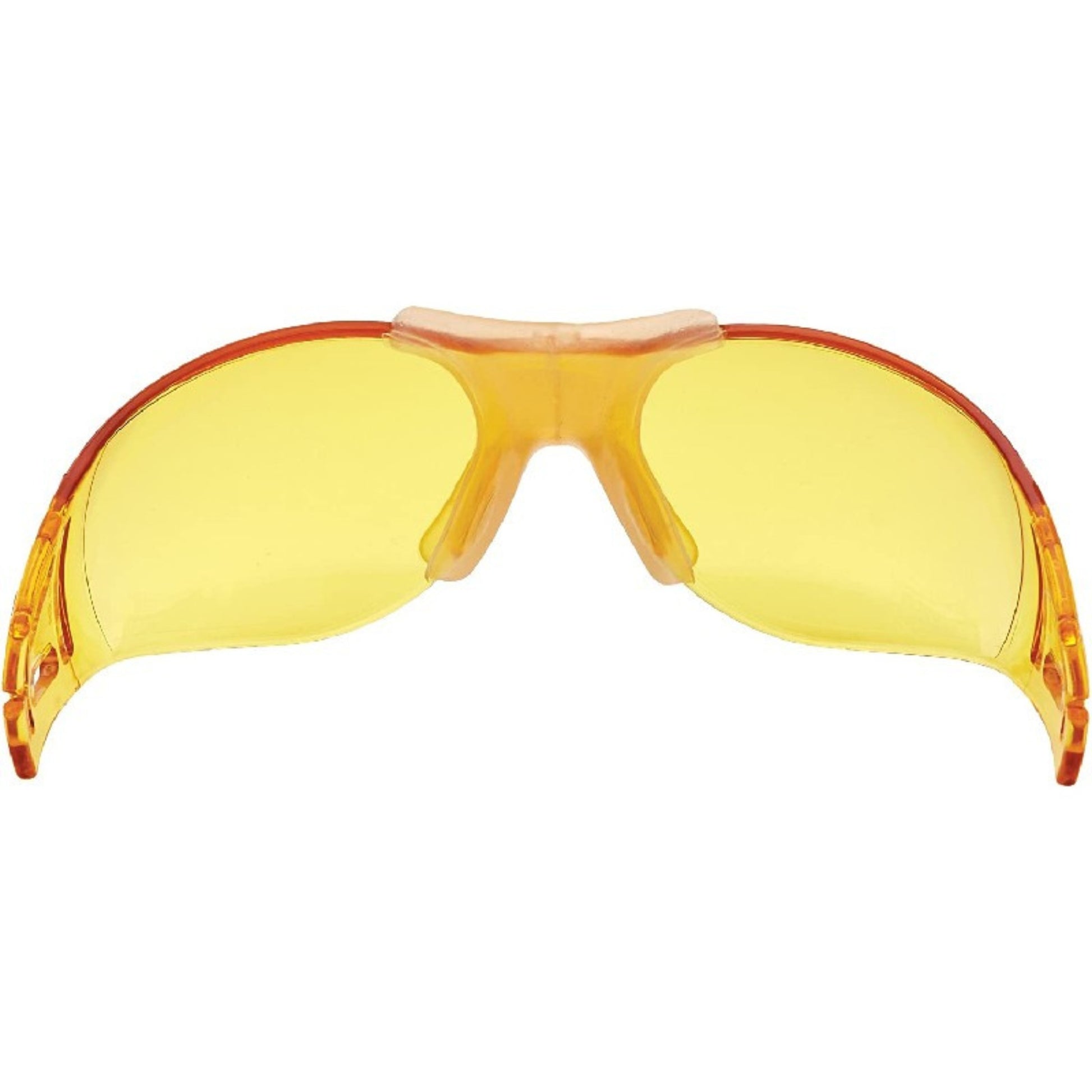 Yellow safety glasses with orange frame on a white background