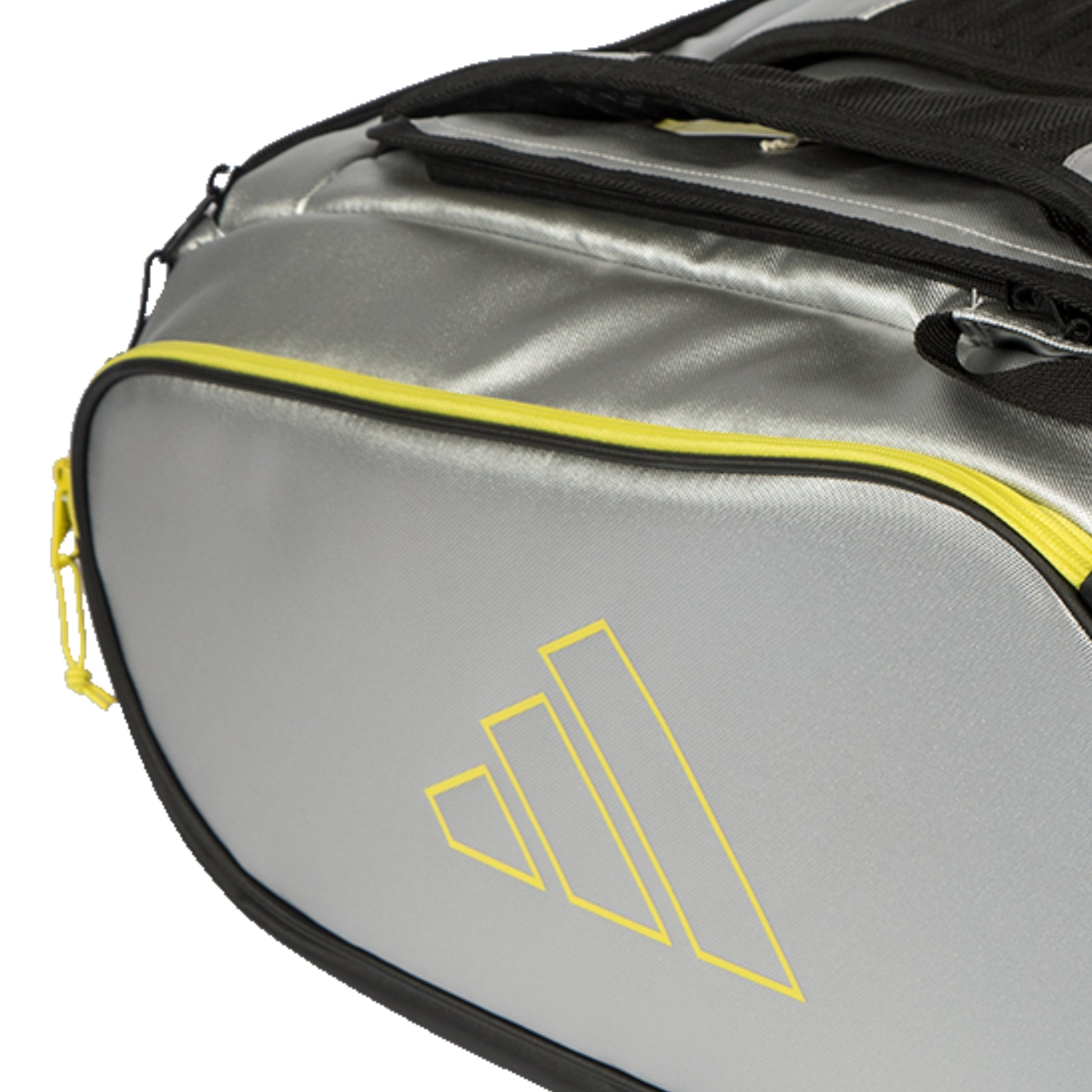 Gray bag with yellow accents and Adidas logo on a white background