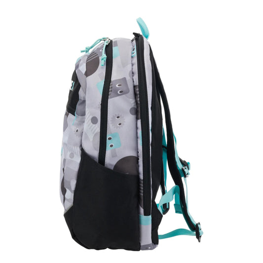 Backpack with gray and black pattern on a white background