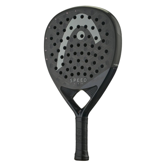 Black and gray padel racket with 'HEAD' logo on a white background