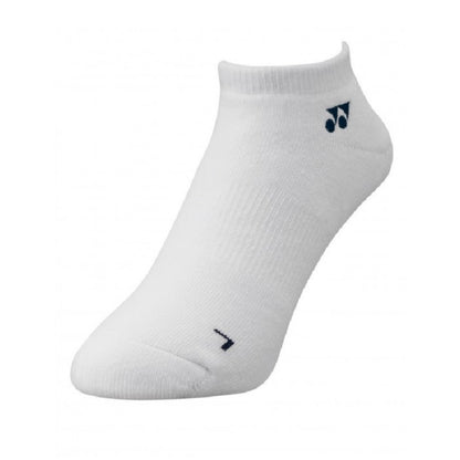 White ankle sock with a logo on a white background