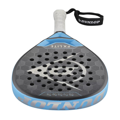 Blue and black Dunlop FX Lite padel racket on a white backgroundv