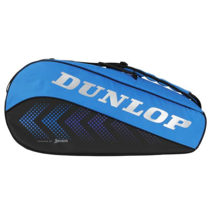 Dunlop blue and black 3 racket bag with Dunlop logo across the bag. 