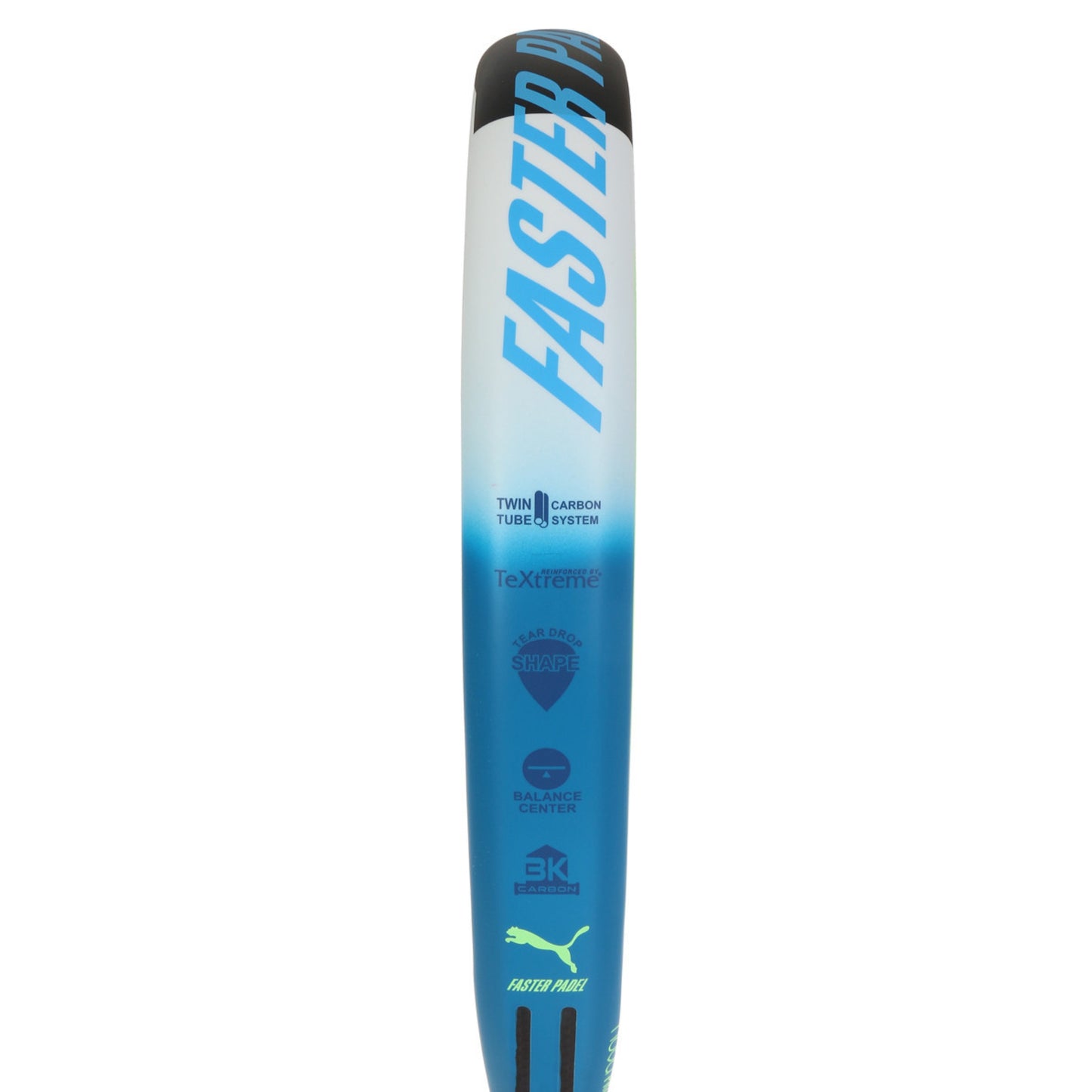 Padel racket side view with information on the racket