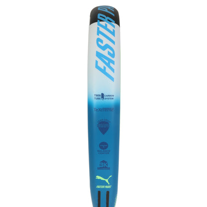 Padel racket side view with information on the racket