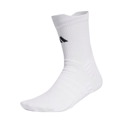 White sock with adidas logo in the front on a white background
