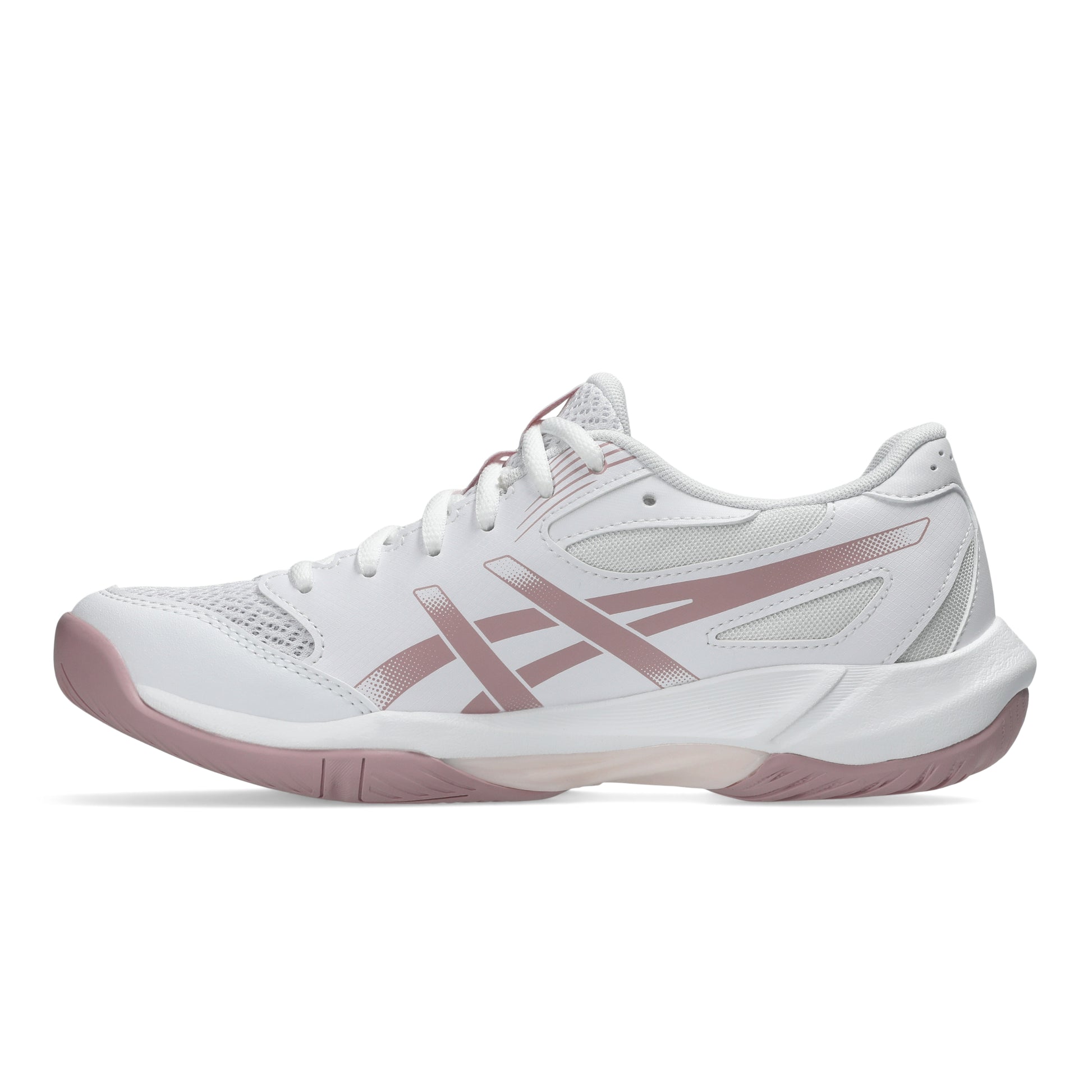 White and pink squash shoe on a white background