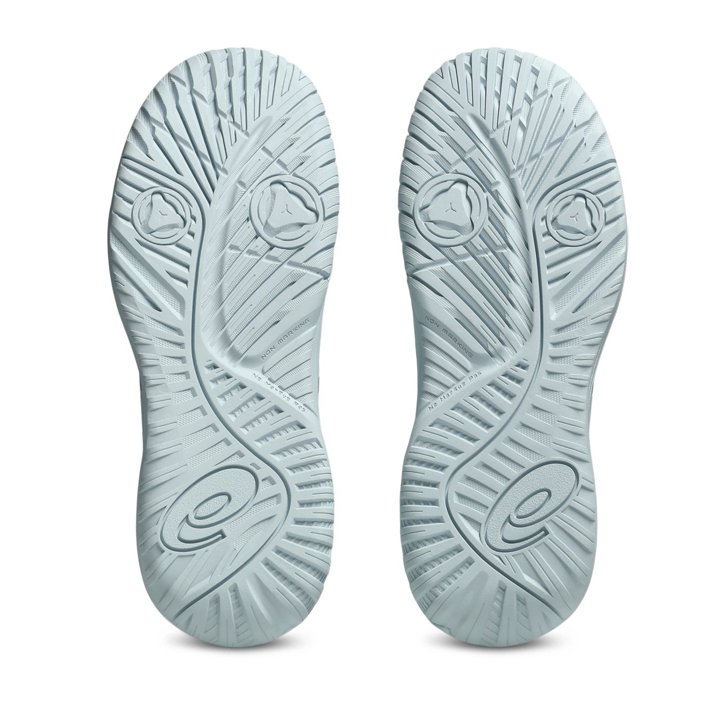 Light blue shoe sole with brand logo on a white background