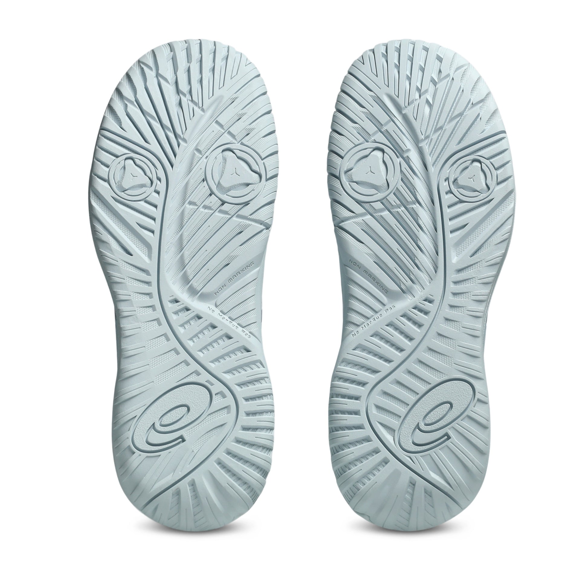 Light blue shoe sole with brand logo on a white background