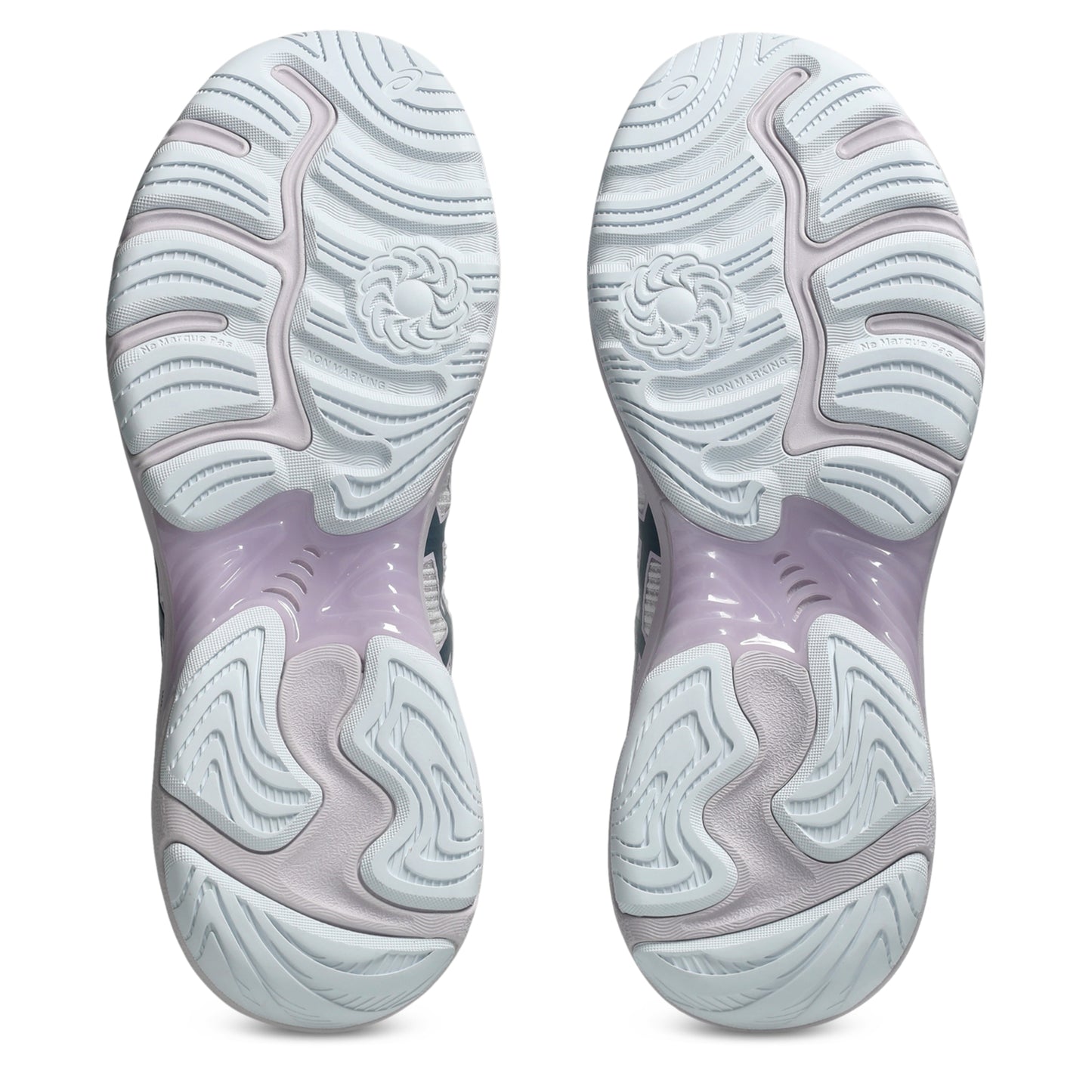 Close-up of the sole of a shoe with a wavy pattern on a white background