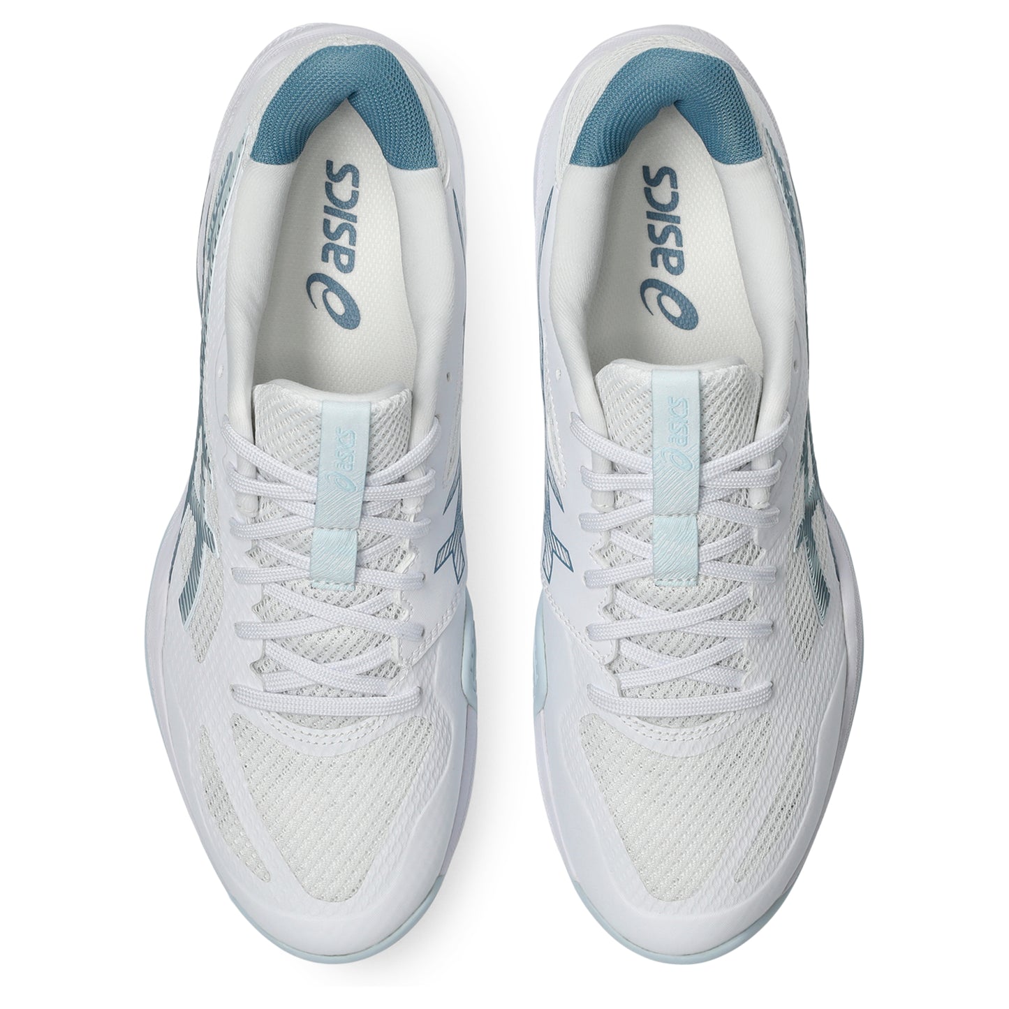 White and light blue squash shoes on a white background