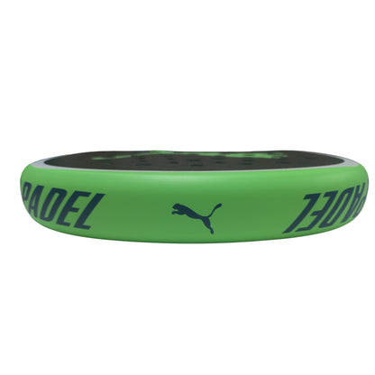 Top view of the Puma Padel racket with the puma logo ontop of the racket